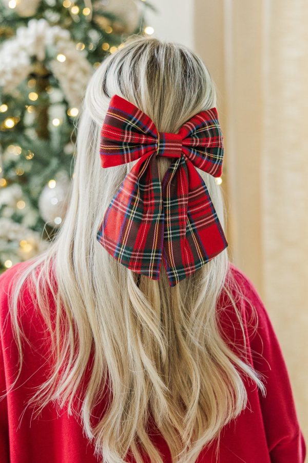 Tis The Season Red Plaid Hair Bow Hot on Sale