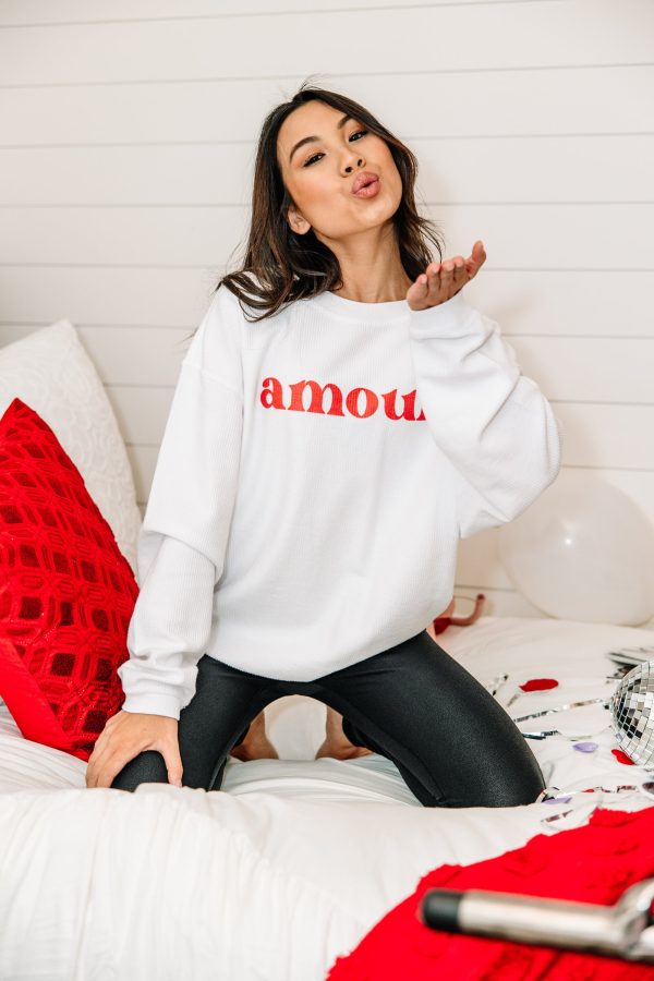 Amour White Graphic Corded Sweatshirt Sale
