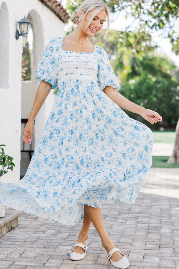 In My Dreams Blue Floral Midi Dress Supply