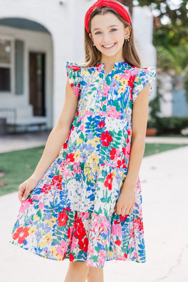 Girls: Make It Your Own White Ditsy Floral Midi Dress Fashion