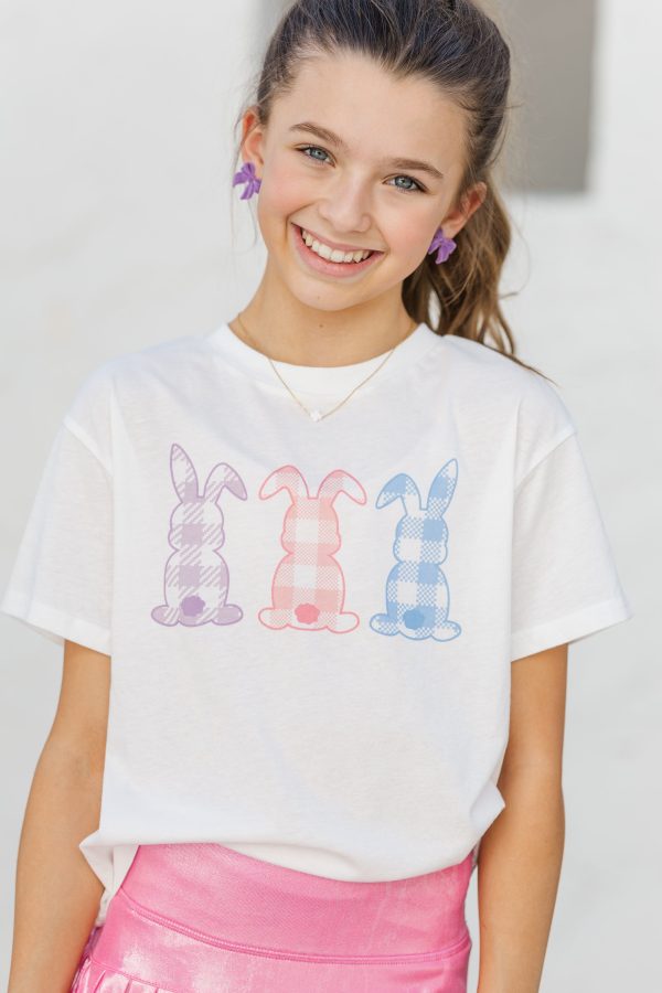 Girls: Gingham Bunnies White Graphic Tee Sale