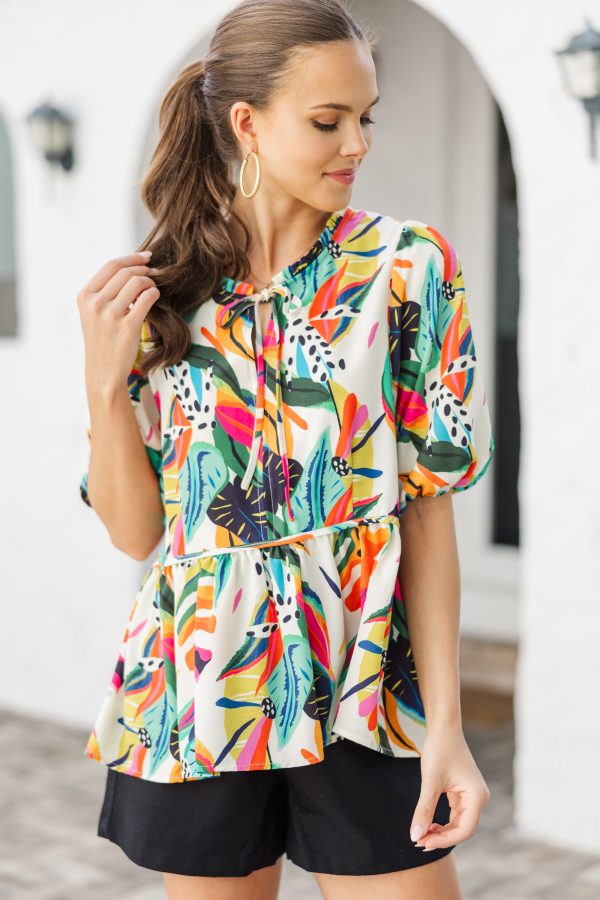 In Plain View Cream White Abstract Blouse Supply