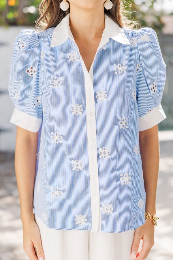 The Mornings Blue Eyelet Blouse on Sale - Image 4