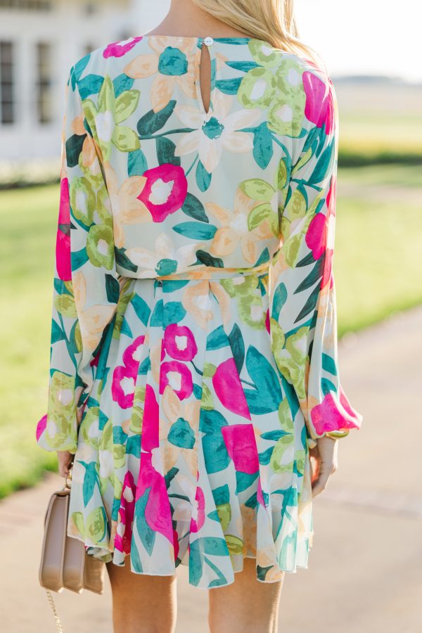 Stay Close Sage Green Floral Dress on Sale - Image 4