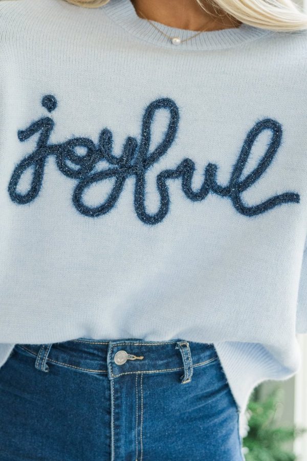 Joyful Light Blue Script Sweater For Cheap - Image 3