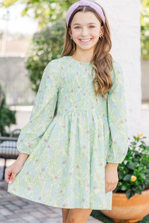 Girls: Getting Close Blue Floral Smocked Dress Online
