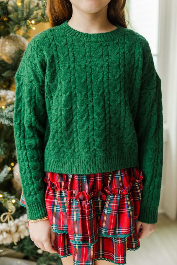 Girls: The Kelcie Green Cable Knit Crop Sweater Cheap - Image 3
