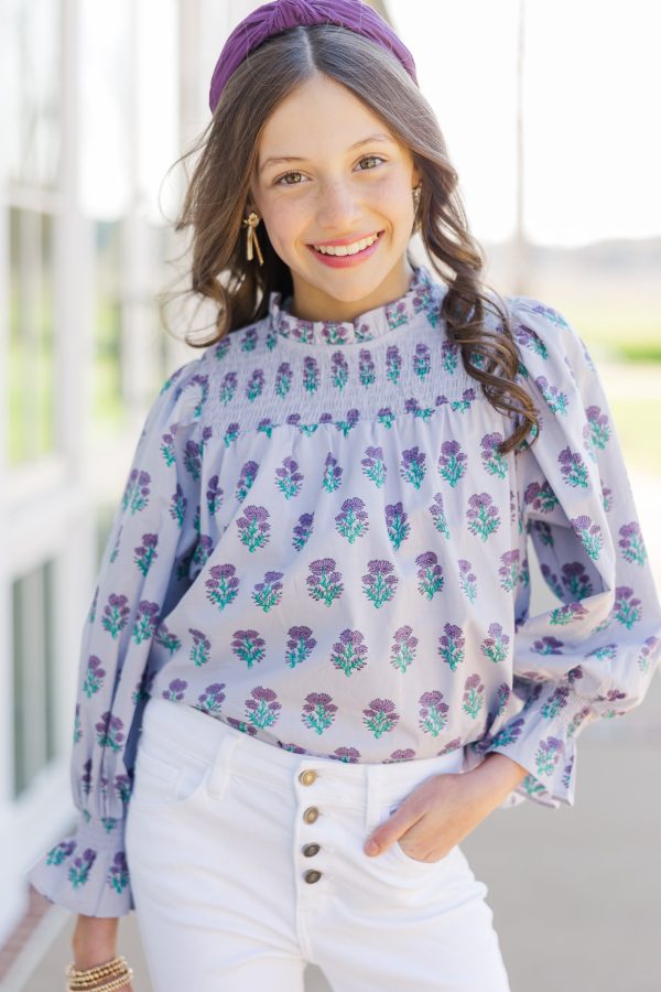 Girls: Check It Out Lavender Floral Blouse Online now
