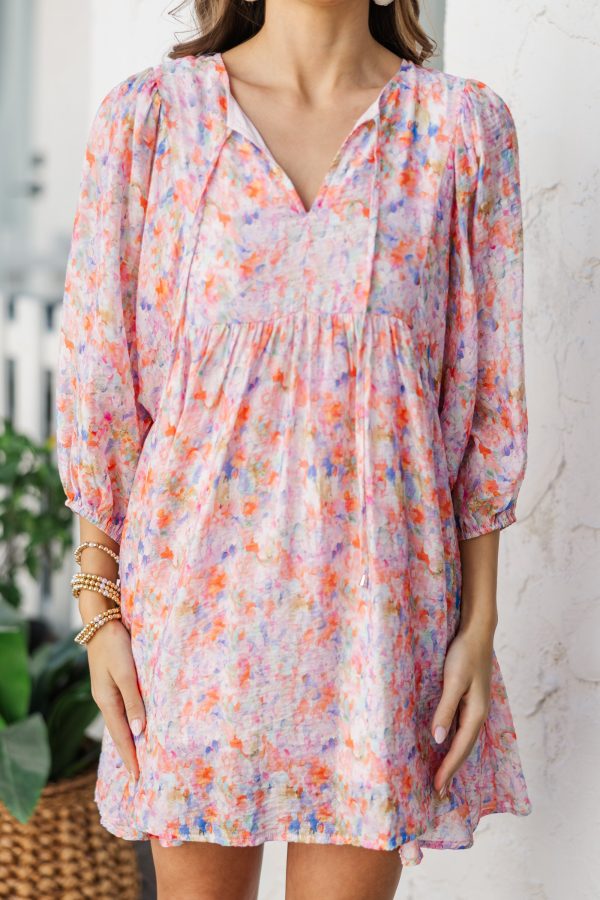 Through The Years Pink Watercolor Babydoll Dress Sale - Image 5