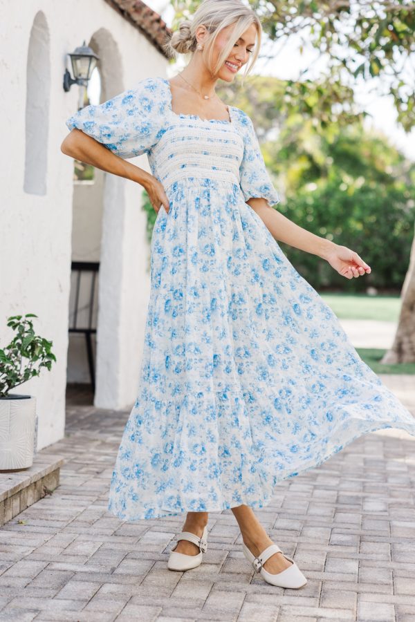 In My Dreams Blue Floral Midi Dress Supply - Image 2