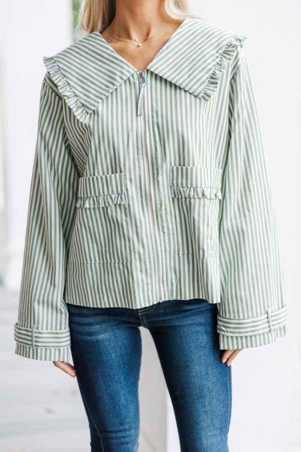 The Adoration Olive Green Striped Jacket For Cheap - Image 3