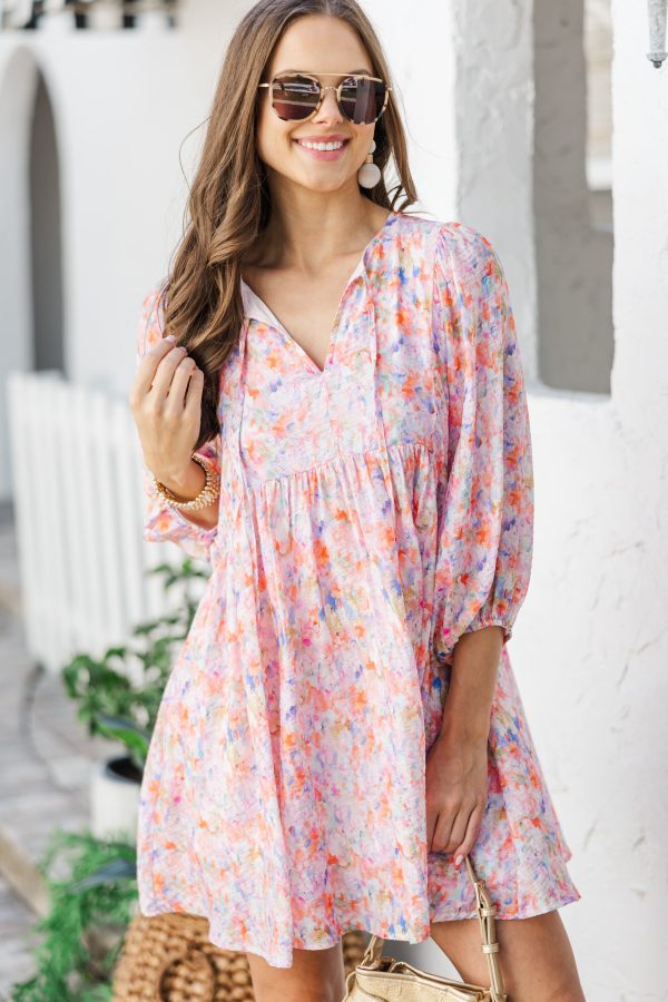 Through The Years Pink Watercolor Babydoll Dress Sale