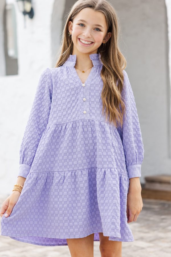 Girls: All Up To You Lavender Textured Dress Cheap
