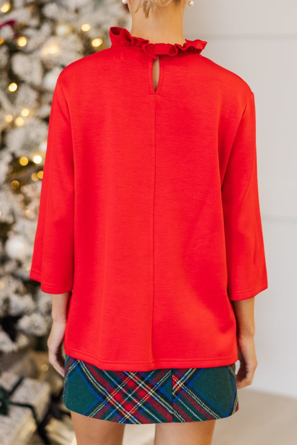 All You Know Red Ruffled Blouse Online Hot Sale - Image 4