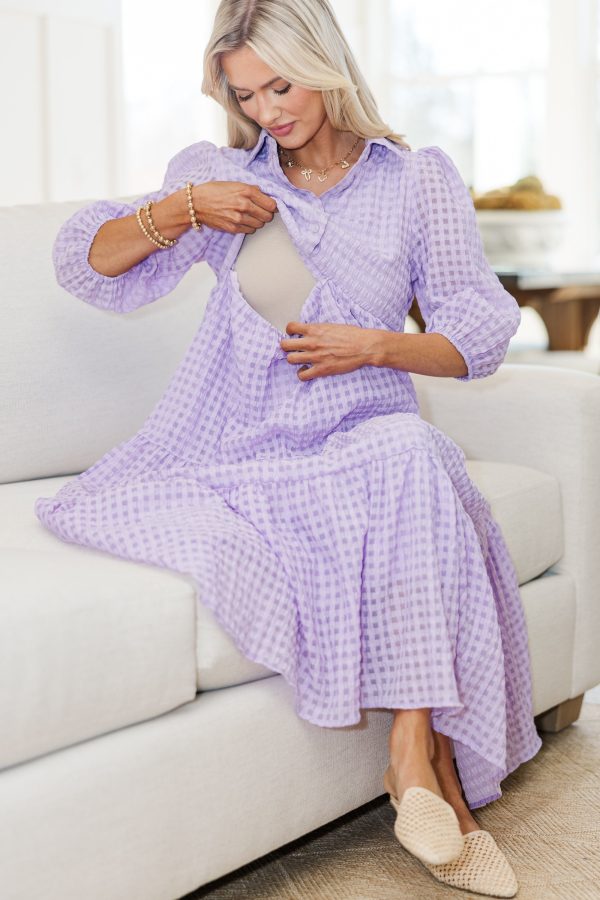 NURSING COLLECTION: Love Found Lavender Gingham Tiered Midi Dress Online Sale - Image 3