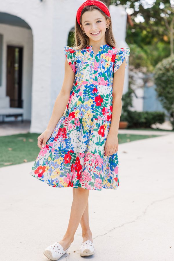 Girls: Make It Your Own White Ditsy Floral Midi Dress Fashion - Image 2