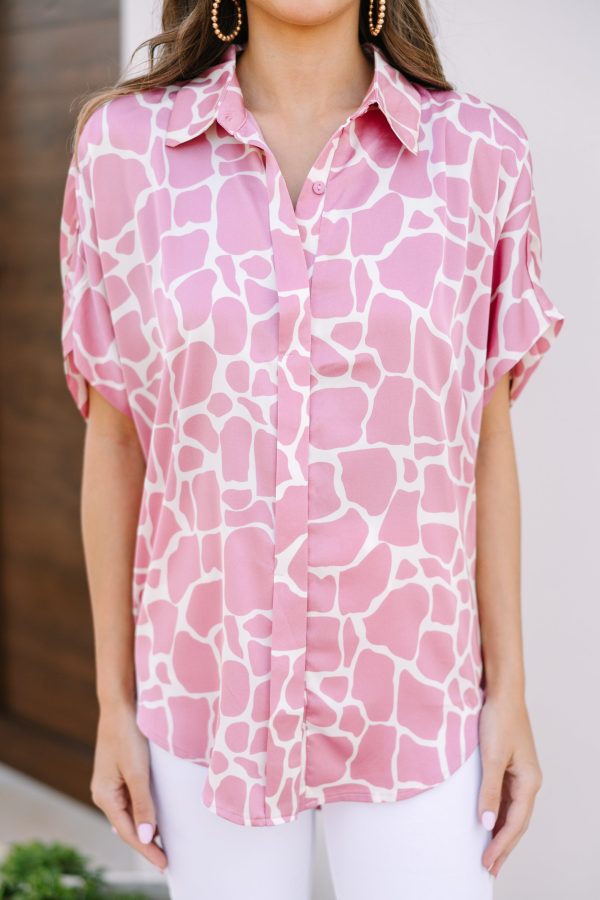 Feeling Your Best Mauve Pink Giraffe Print Blouse Supply - Image 4