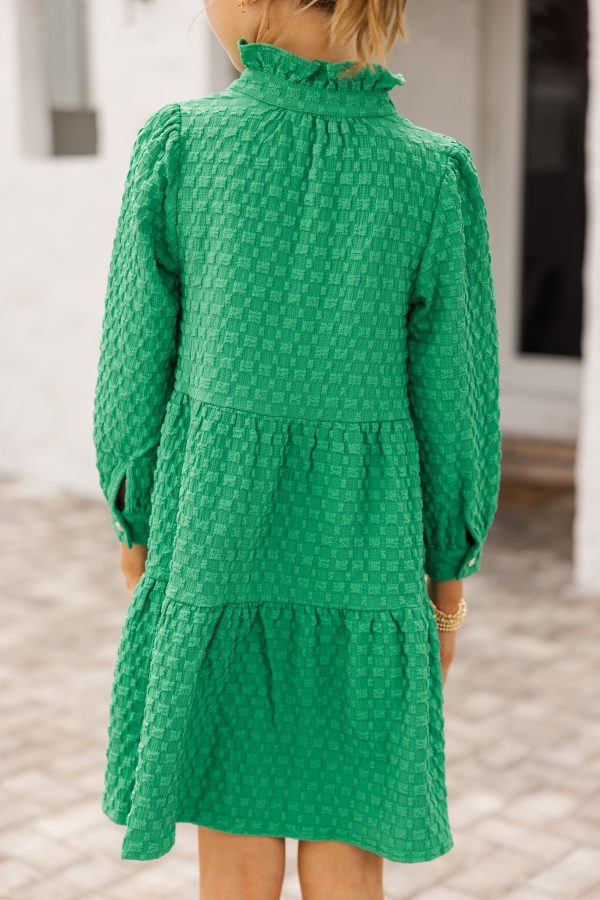 Girls: All Up To You Green Textured Dress For Discount - Image 5