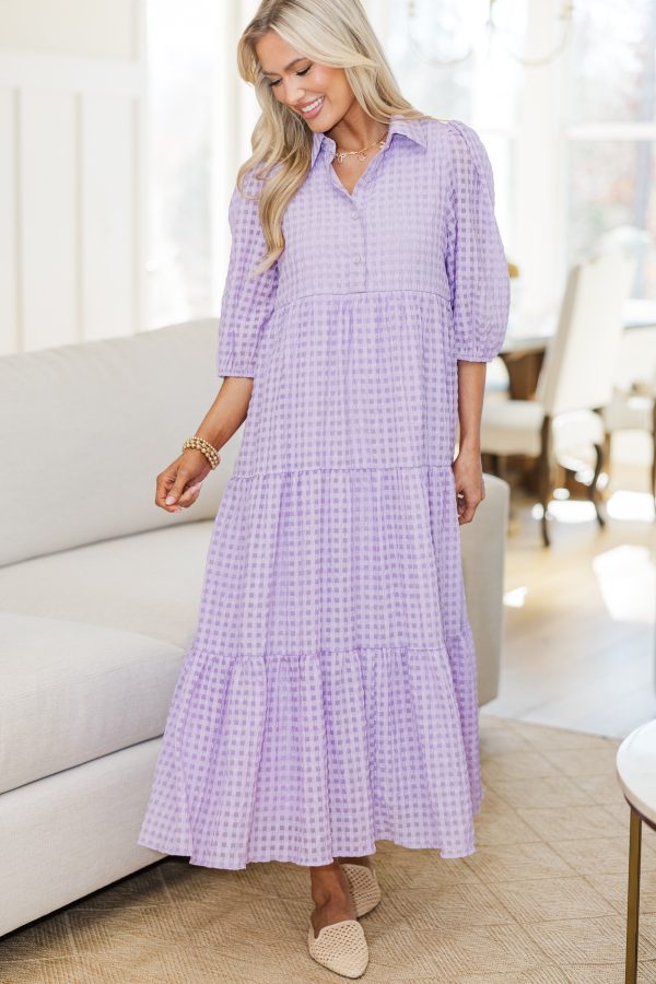 NURSING COLLECTION: Love Found Lavender Gingham Tiered Midi Dress Online Sale