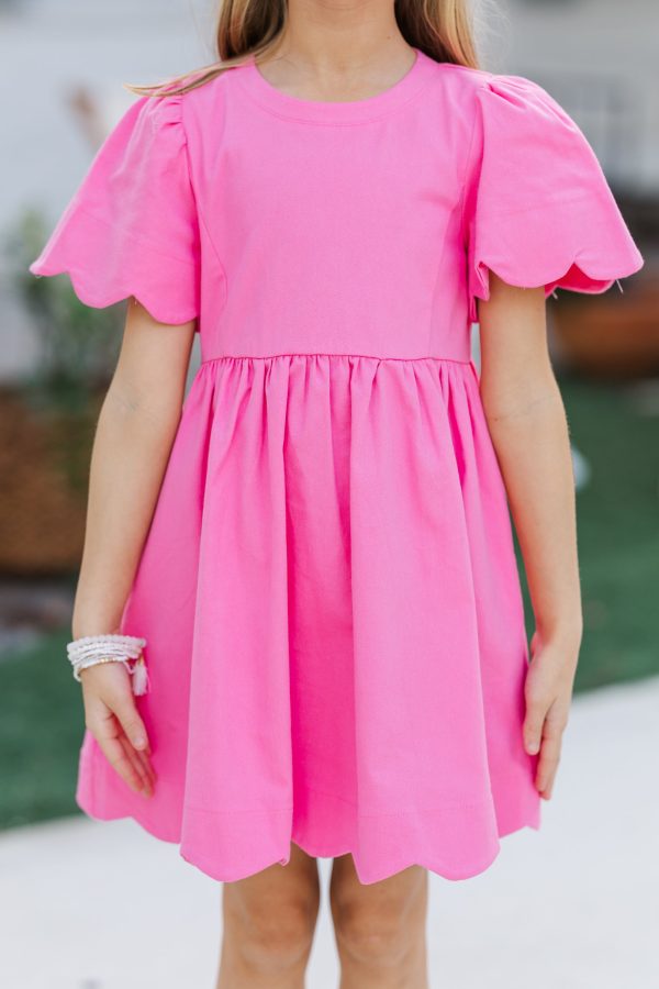 Girls: Time Goes By Pink Scalloped Dress Online now - Image 3