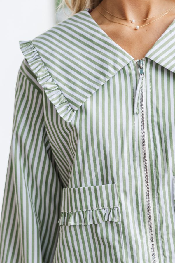 The Adoration Olive Green Striped Jacket For Cheap - Image 5
