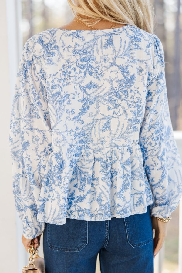 Great Days Ahead Light Blue Toile Blouse For Cheap - Image 5