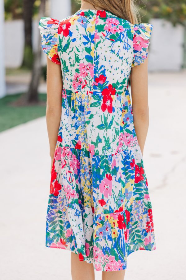 Girls: Make It Your Own White Ditsy Floral Midi Dress Fashion - Image 4