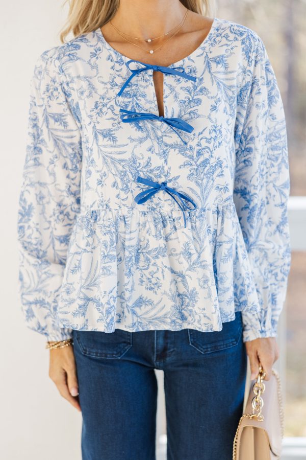 Great Days Ahead Light Blue Toile Blouse For Cheap - Image 4