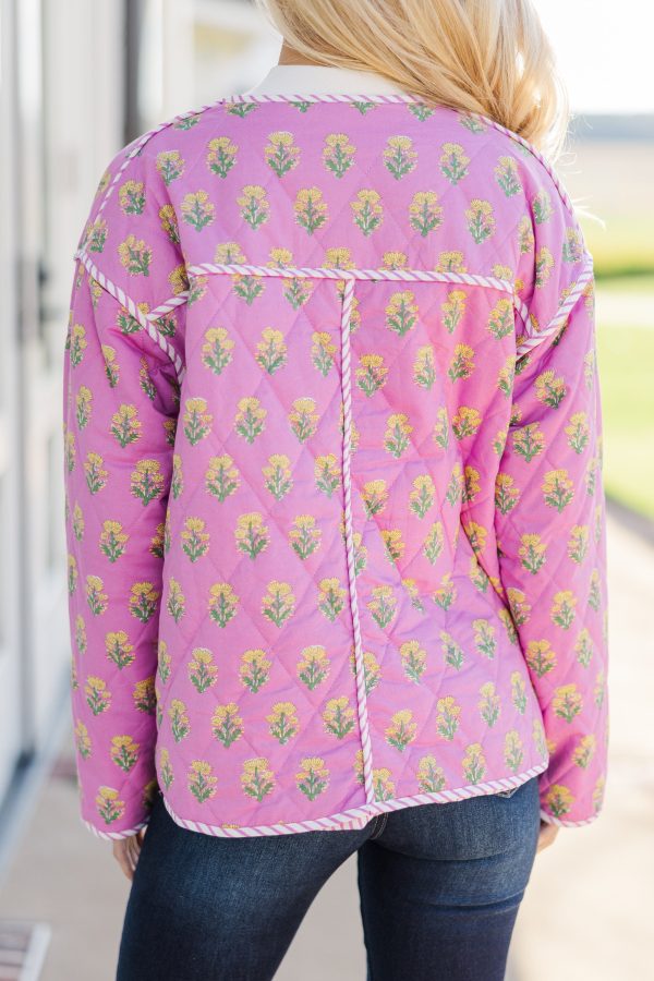 Let It Build Pink Floral Quilted Jacket Online Sale - Image 5