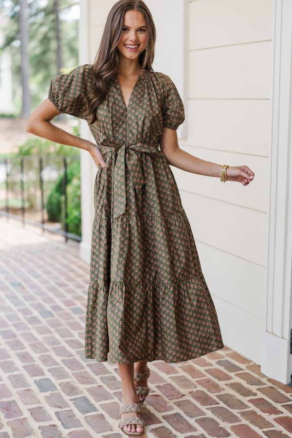 Pinch: Make Your Day Dark Olive Printed Midi Dress Online Hot Sale - Image 2