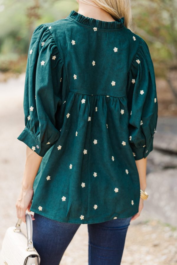 All About You Hunter Green Embroidered Blouse Online - Image 4