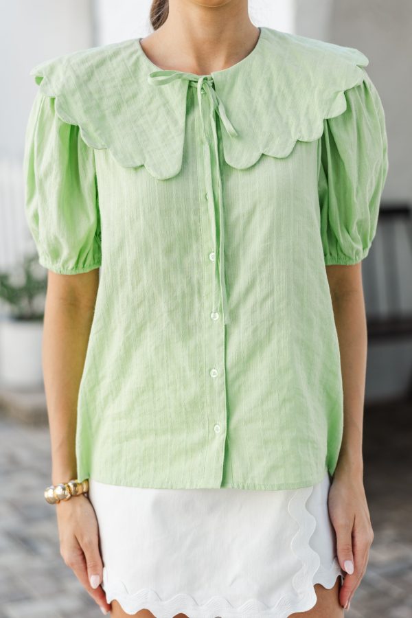 Top Of Mind Apple Green Scalloped Blouse Online Sale - Image 4
