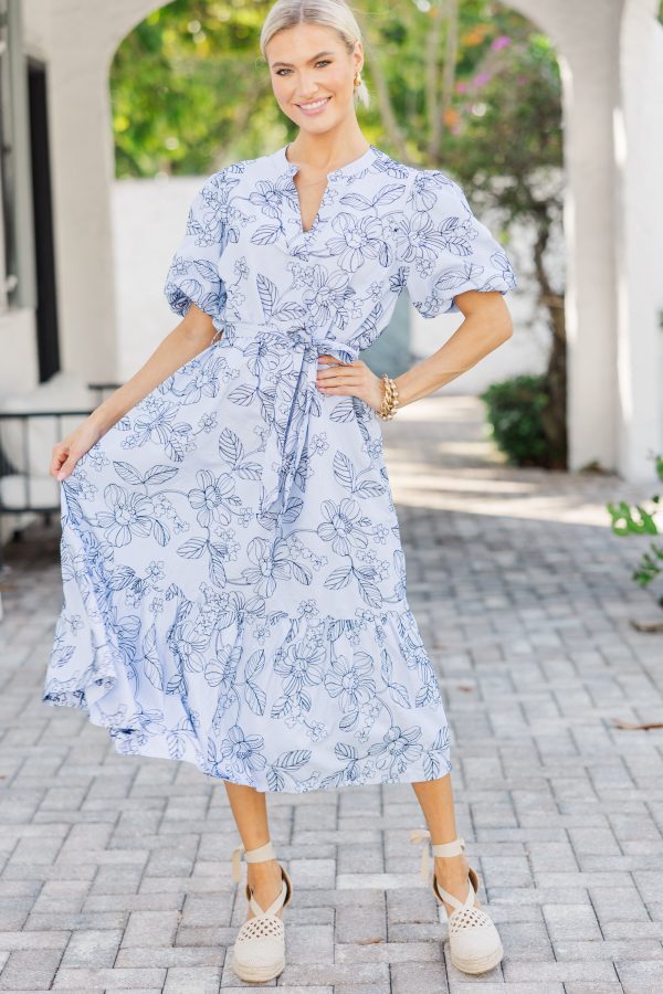 Dreaming Of You Blue Toile Midi Dress Cheap