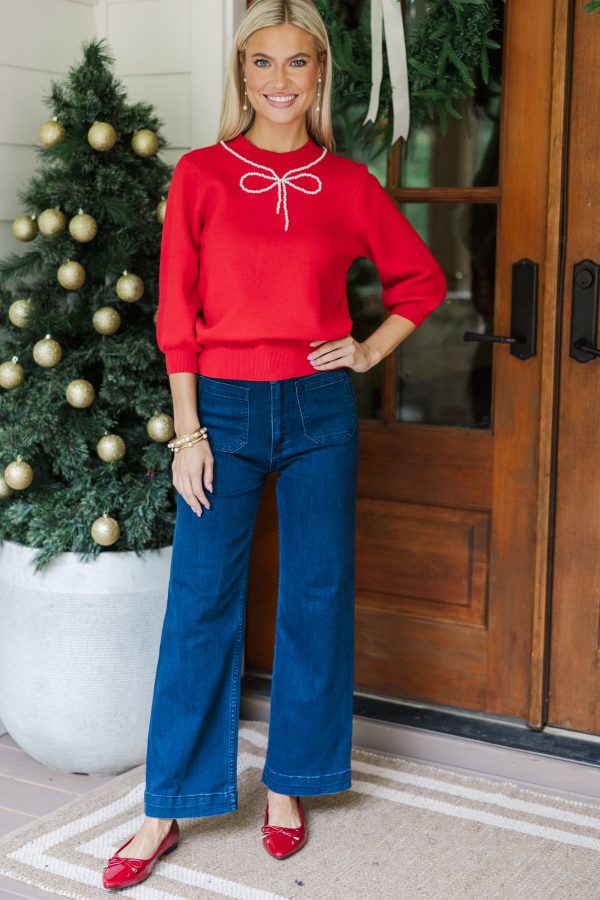 Another Day Red Pearl Embellished Sweater Online Hot Sale - Image 2