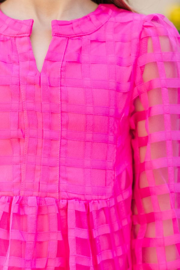 Girls: In Your Happy Place Fuchsia Pink Textured Dress on Sale - Image 3