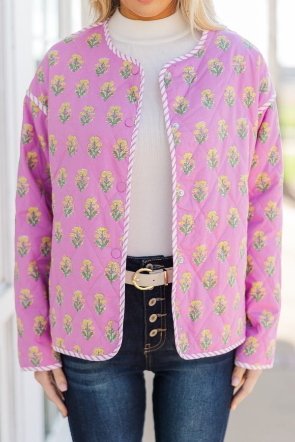 Let It Build Pink Floral Quilted Jacket Online Sale - Image 4