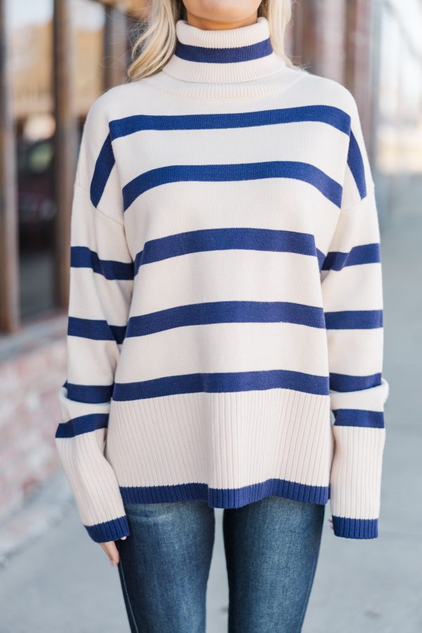 Have Your Fun Natural Navy Striped Turtleneck Sweater Sale - Image 4