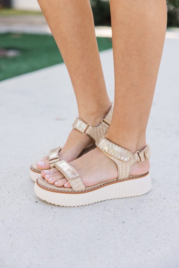 On The Run Gold Platform Sandals For Discount