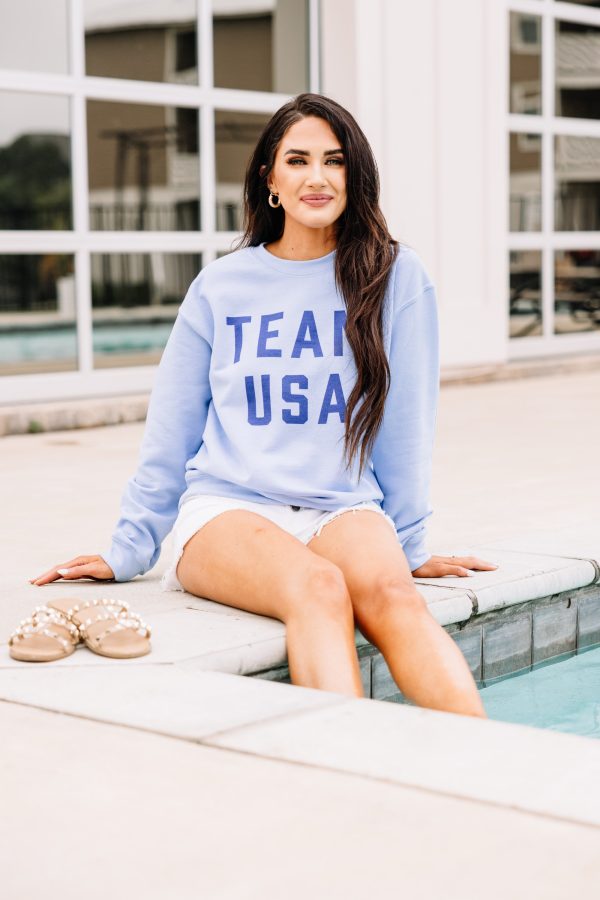 Team USA Baby Blue Graphic Sweatshirt For Discount - Image 2