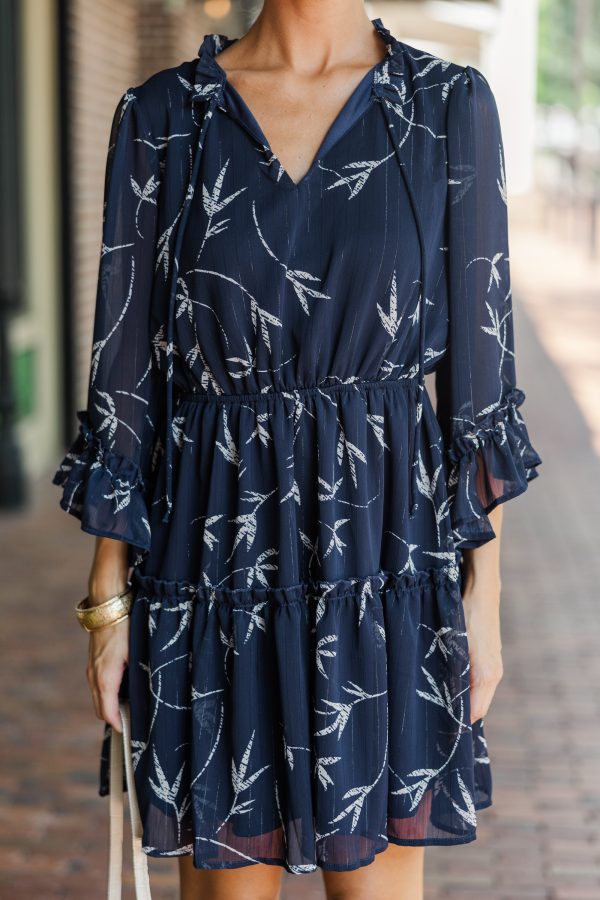 Look Into My Eyes Navy Blue Floral Dress Online - Image 5