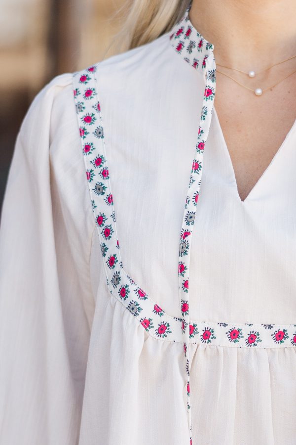 On The Run Ecru Floral Trim Blouse Online now - Image 3