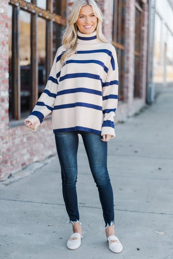 Have Your Fun Natural Navy Striped Turtleneck Sweater Sale - Image 2