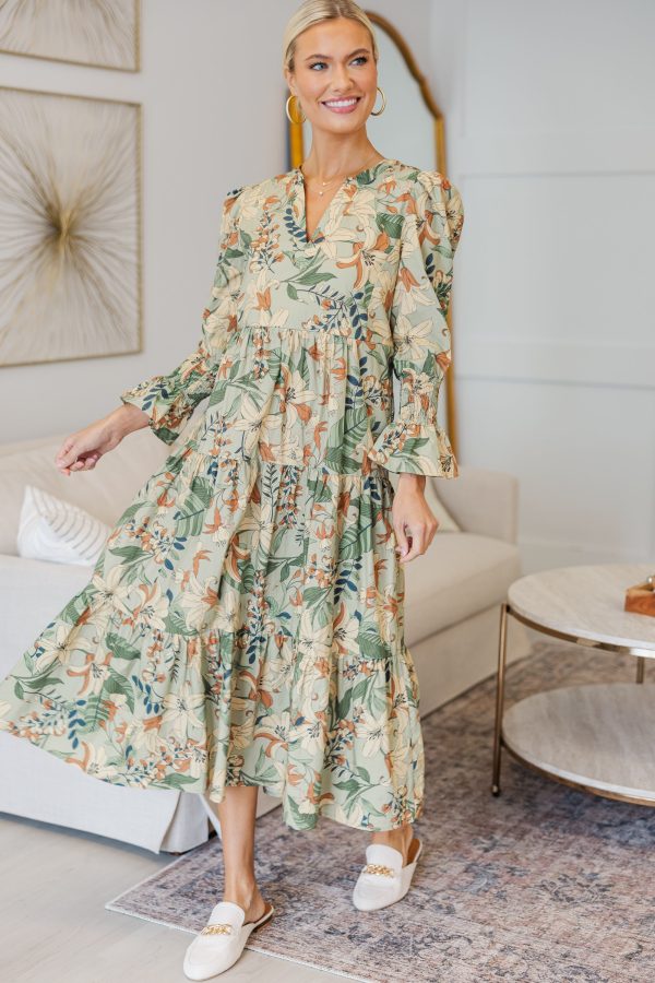 NURSING COLLECTION: What A Surprise Sage Floral Midi Dress Online Sale