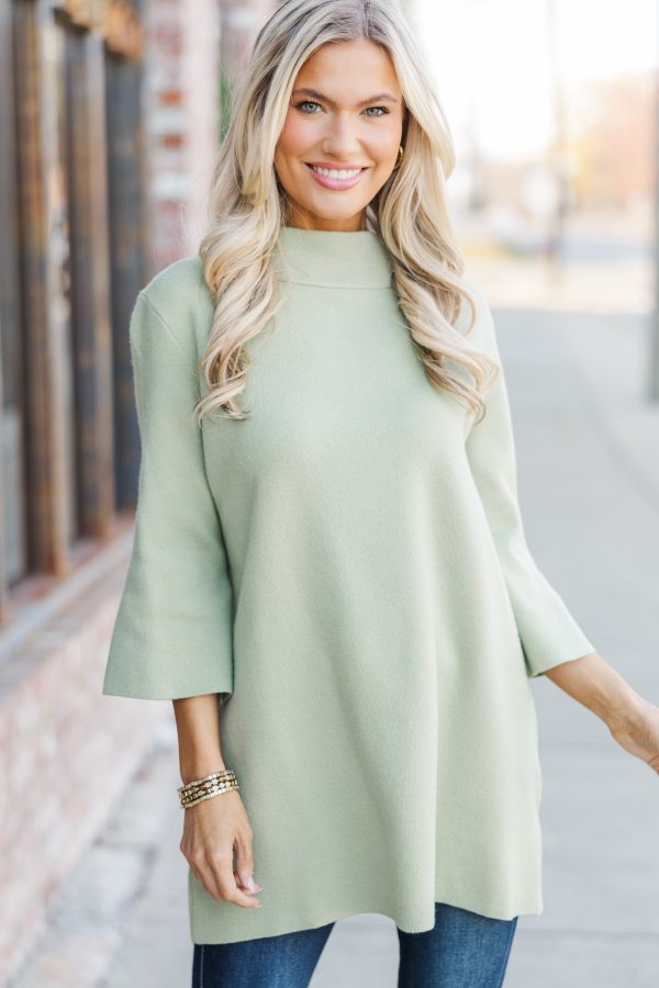 With Ease Sage Green Mock Neck Sweater Tunic Fashion