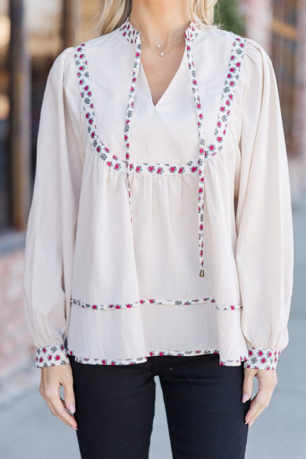 On The Run Ecru Floral Trim Blouse Online now - Image 4