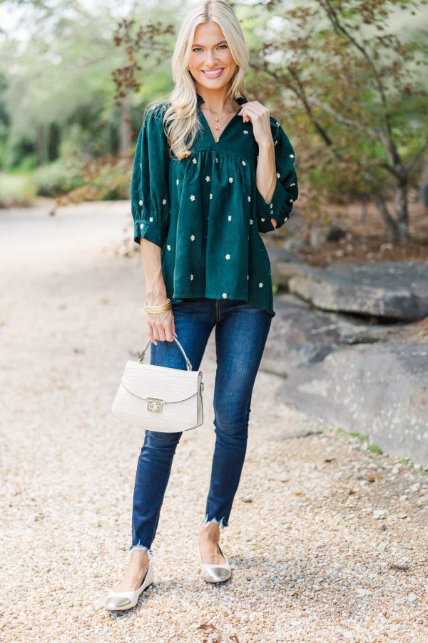 All About You Hunter Green Embroidered Blouse Online - Image 2