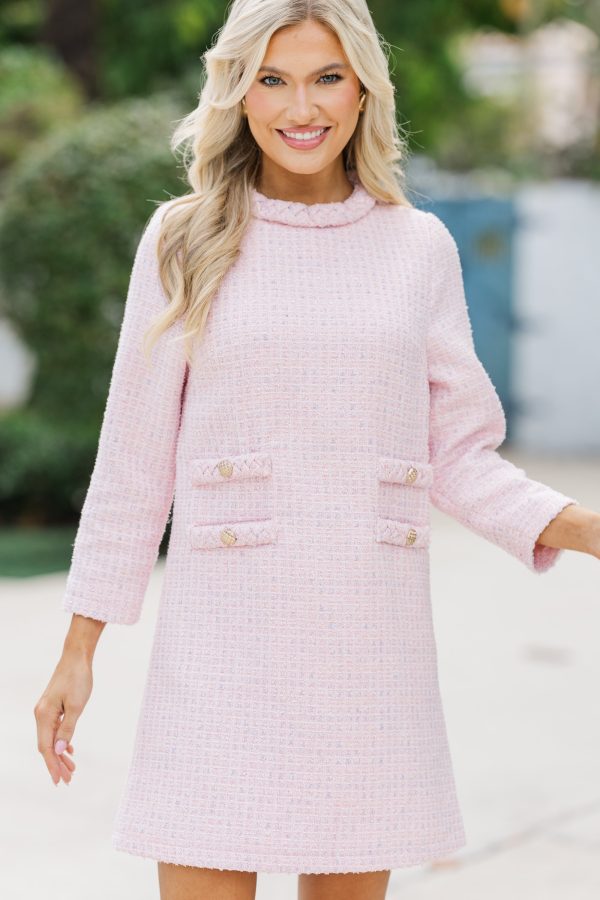 Ask You Out Blush Tweed 3 4 Sleeve Dress Online Hot Sale