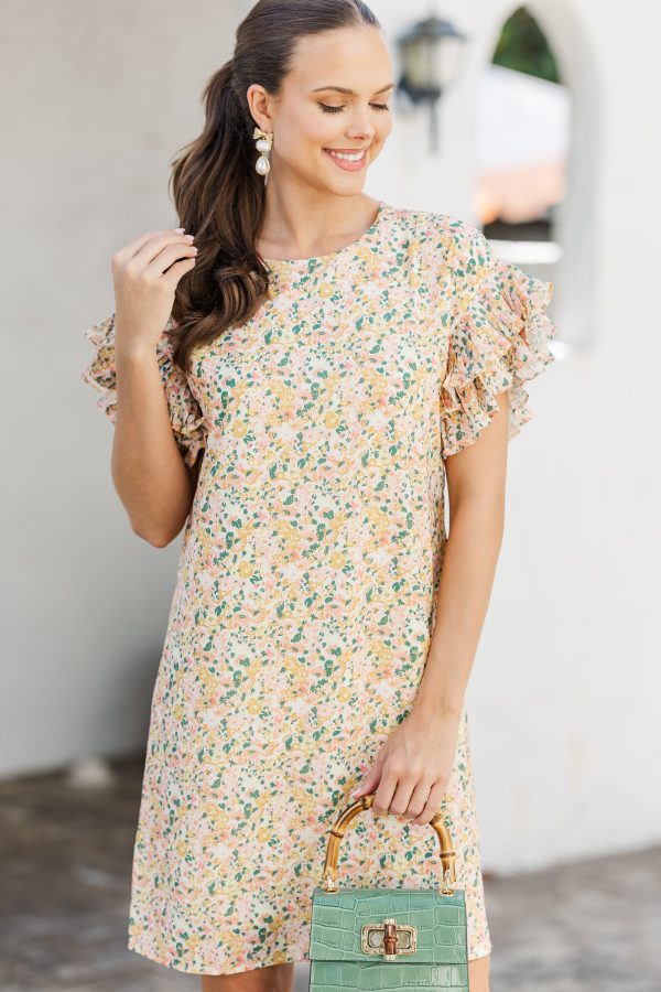 What A Vision Yellow Ditsy Floral Ruffled Dress Hot on Sale