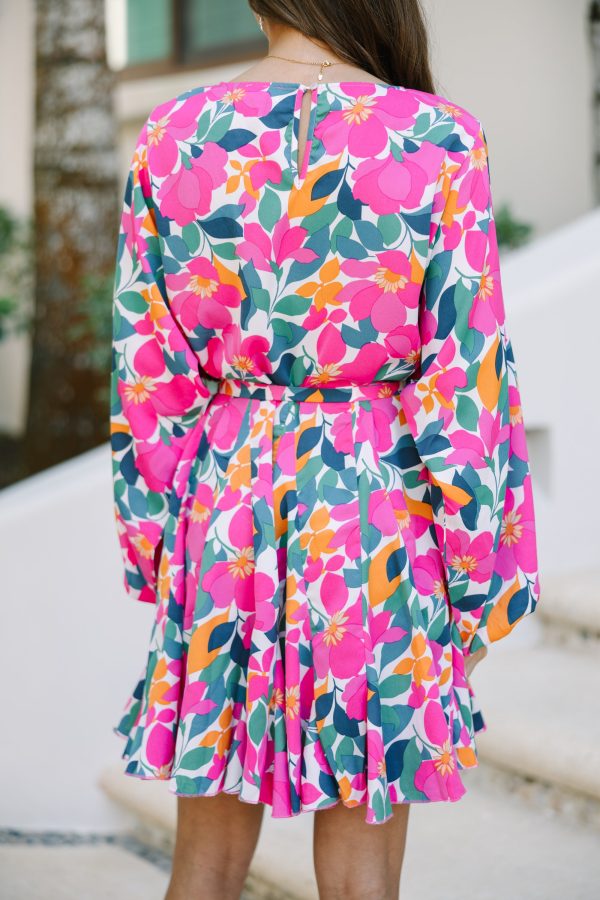 Stay Close Pink Floral Dress For Sale - Image 4
