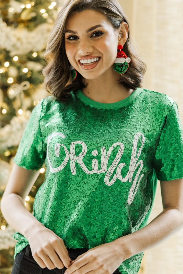 Feeling Grinchy Green Sequin Tee Online Hot Sale